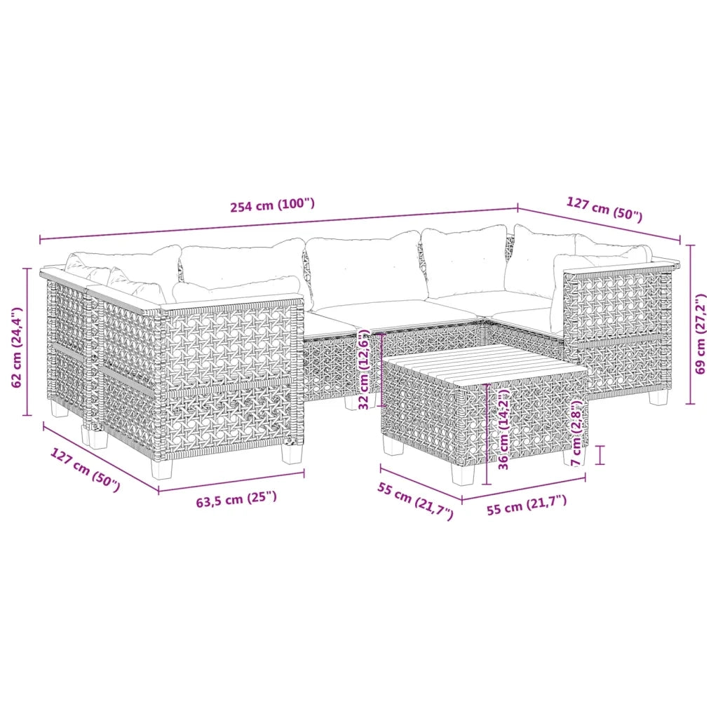 Set Divani da Giardino con Cuscini 7pz Nero Polyrattan 3261746