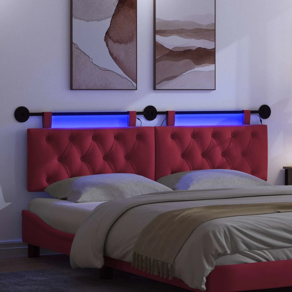 Testiera | Testata sospesa Con luce LED Rosso Vino Velluto