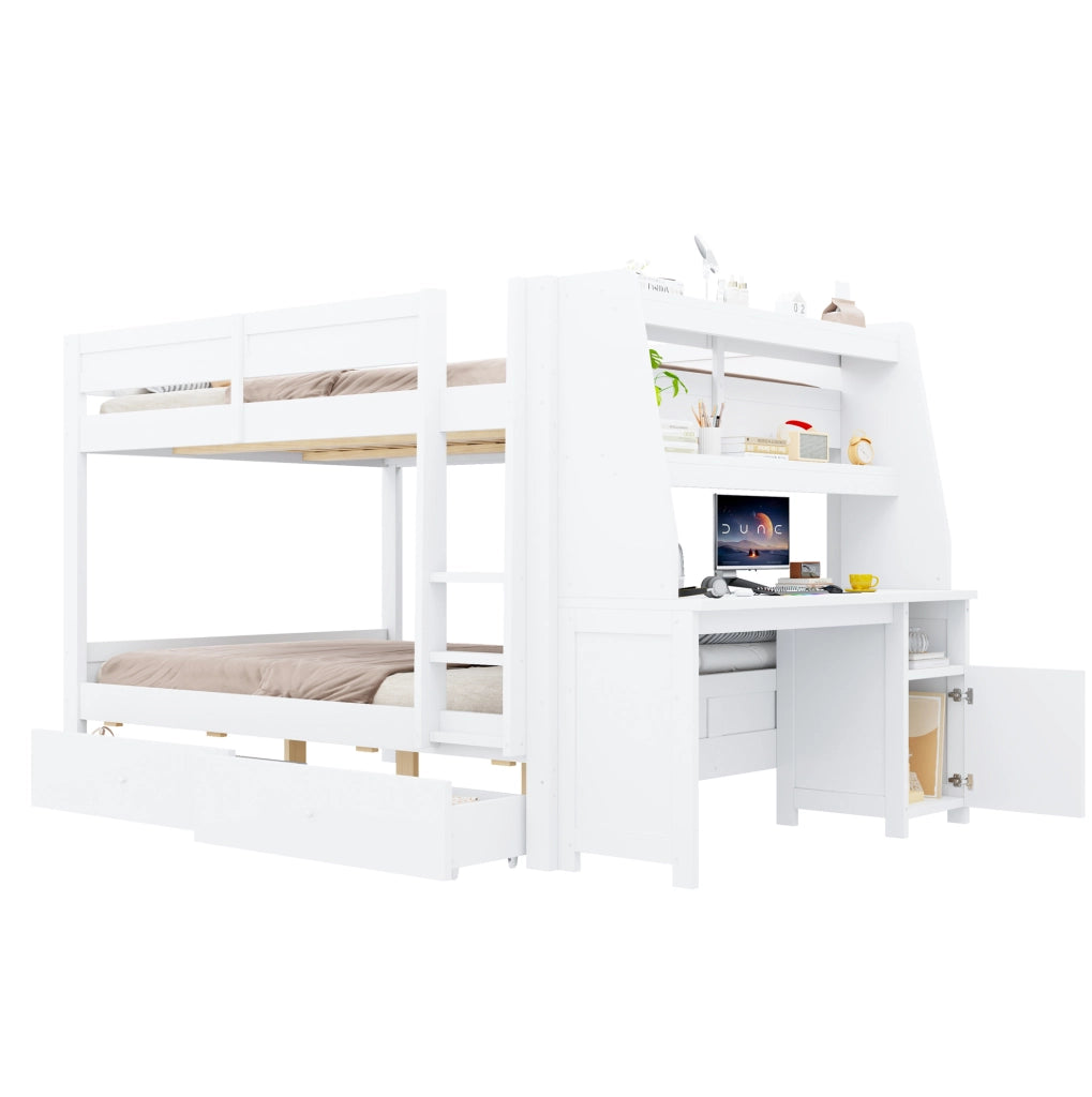 LETTO A CASTELLO 140x200 cm con Scrivania e Contenitore Bianco