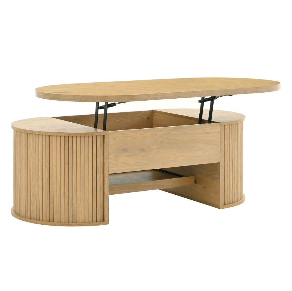 Tavolino da salotto in MDF regolabile in altezza con mensola estraibile, finitura effetto legno, 110x55,5x40 cm