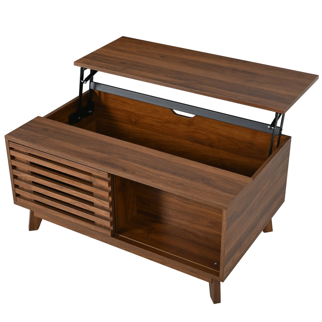 Tavolino da Salotto Moderno in MDF con Piano Regolabile, Porta a Persiana Scorrevole, Finitura Noce, 90x55x57,5 cm