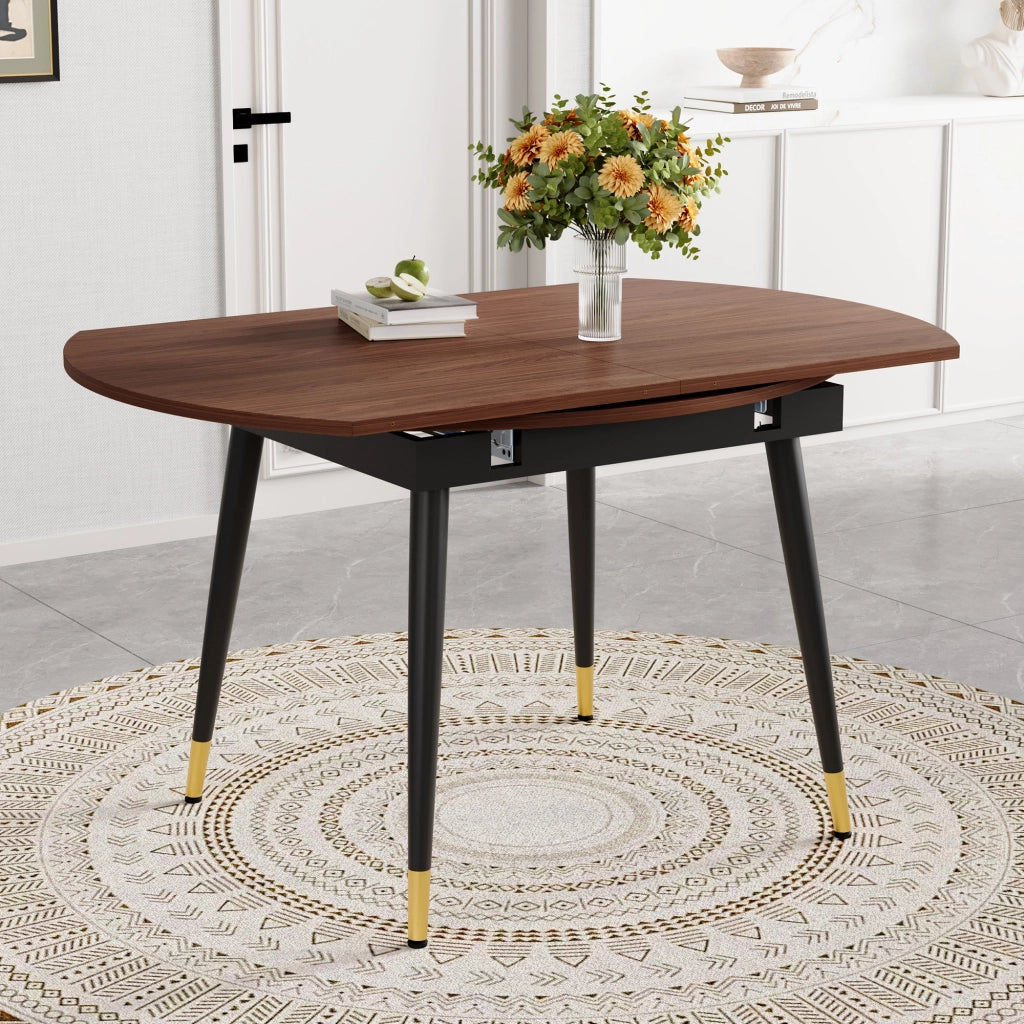 Tavolo da pranzo allungabile rotondo trasformabile in ovale in MDF e metallo color noce 135 × 85 × 77 cm
