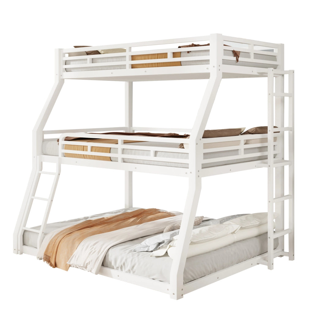 Letto a castello triplo 90/120/140x200 cm in metallo bianco con 2 scale HOMVRA