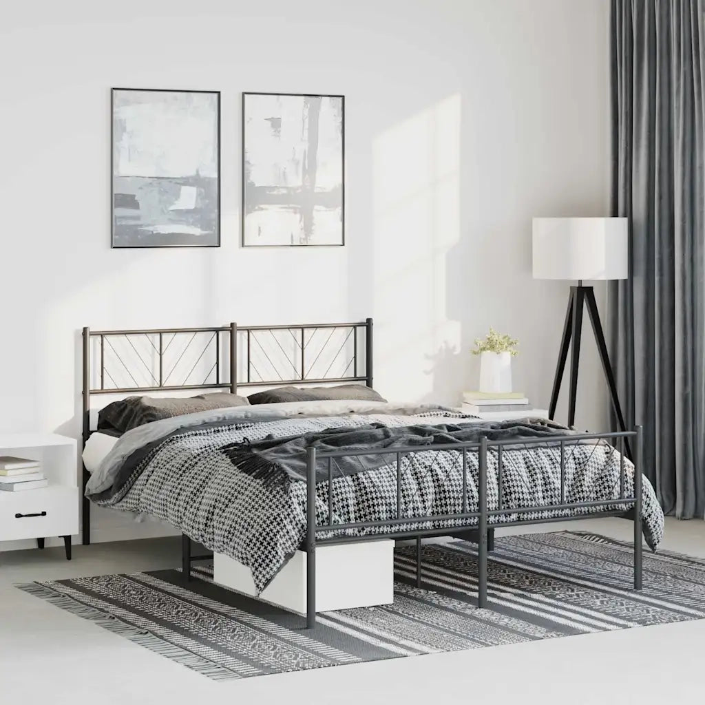 Giroletto con Testiera e Pediera-Struttura Letto Metallo Nero 150x200 cm 842415
