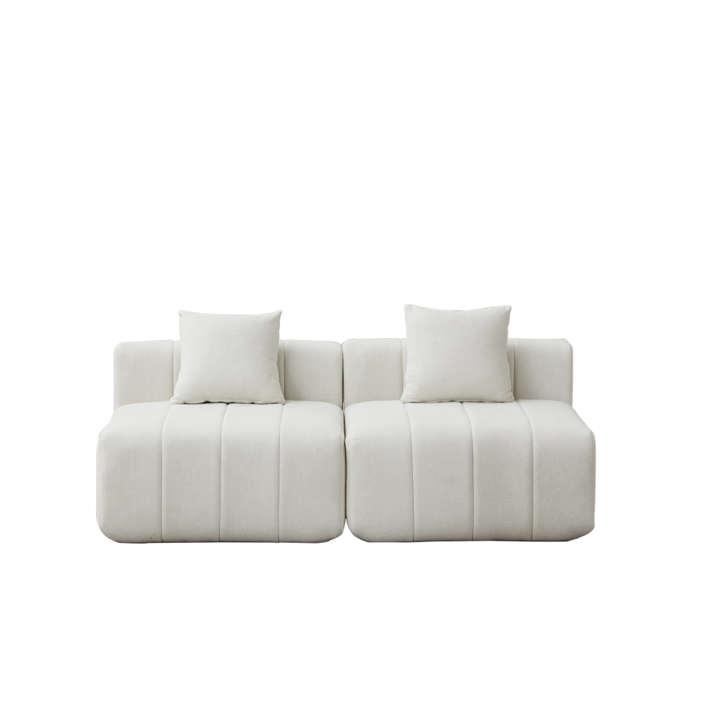 Divano modulare in chenille beige con design a tasti