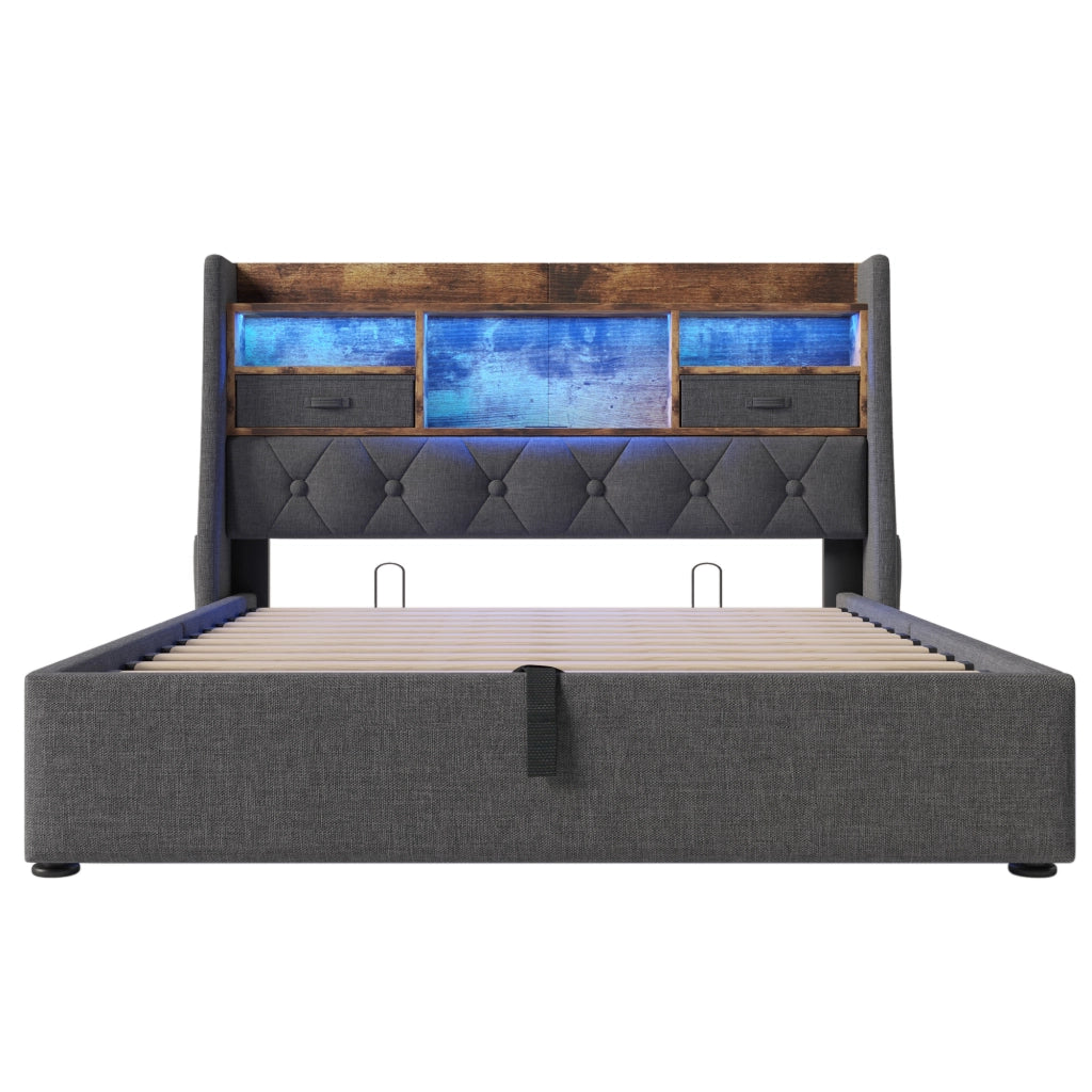 Letto contenitore ad apertura idraulica 140x190 cm con testiera LED