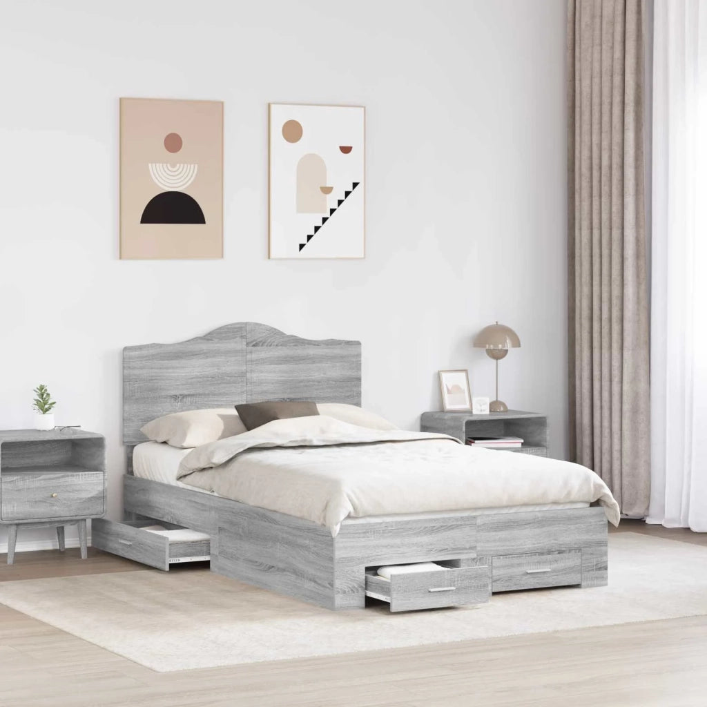 Letto matrimoniale | Letto per adulti | Struttura del letto con testiera Grigio Sonoma 120 x 200 cm