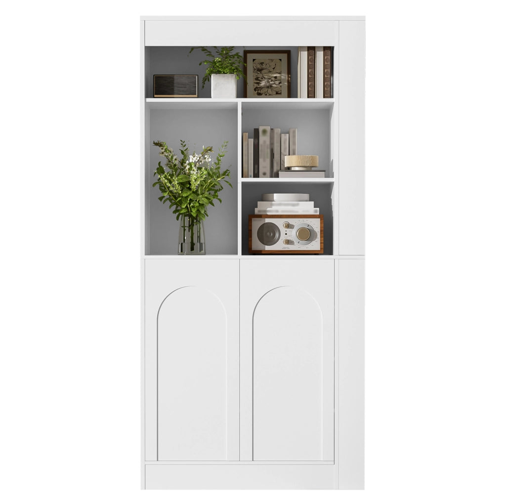 Armadio alto multifunzione bianco 85×35×180 cm con ante, ripiani laterali e spazio aperto