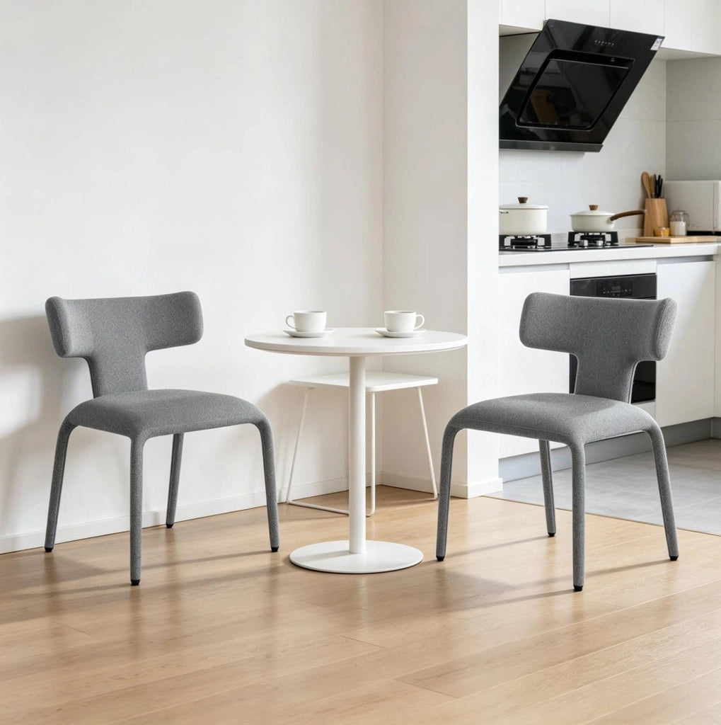 Set da 2 Sedie da Pranzo con Schienale Curvo in Lino e Struttura in Metallo 53x53x78 cm