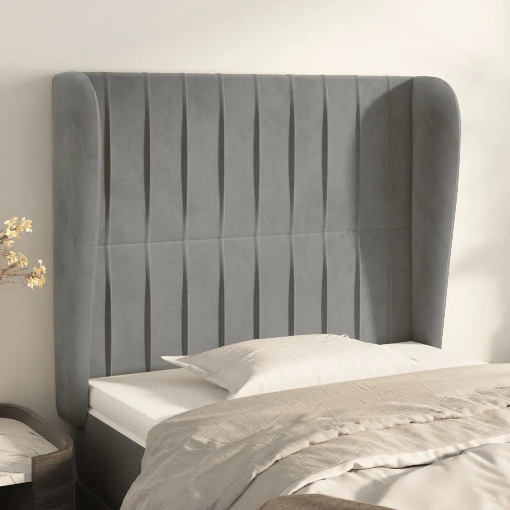 Testiera | Testata ad Orecchio Grigio Chiaro 83x23x118/128 cm in Velluto