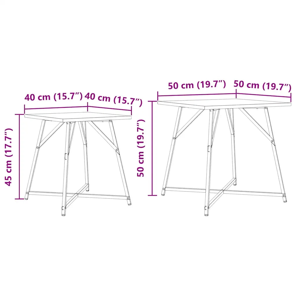 Set tavolini 2 pz | Tavolo laterale Rovere Artigianale e Nero