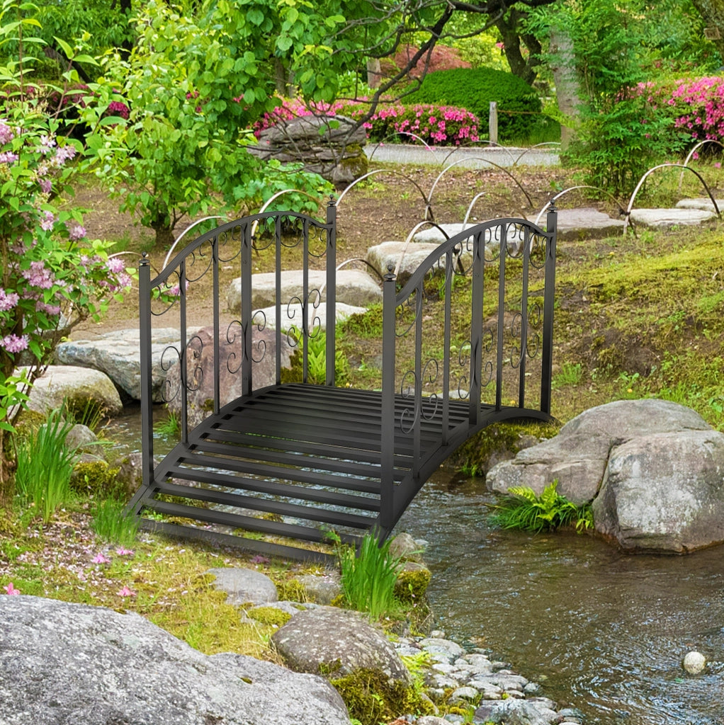 Ponte da giardino in acciaio 119 x 67 x 70 cm nero, ringhiere, stile vintage
