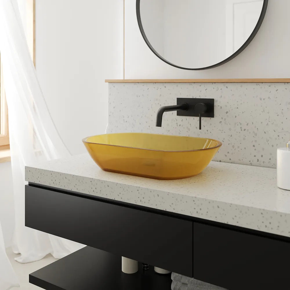 Lavabo da appoggio in vetro trasparente 56x36x11 cm colore giallo | Aurea