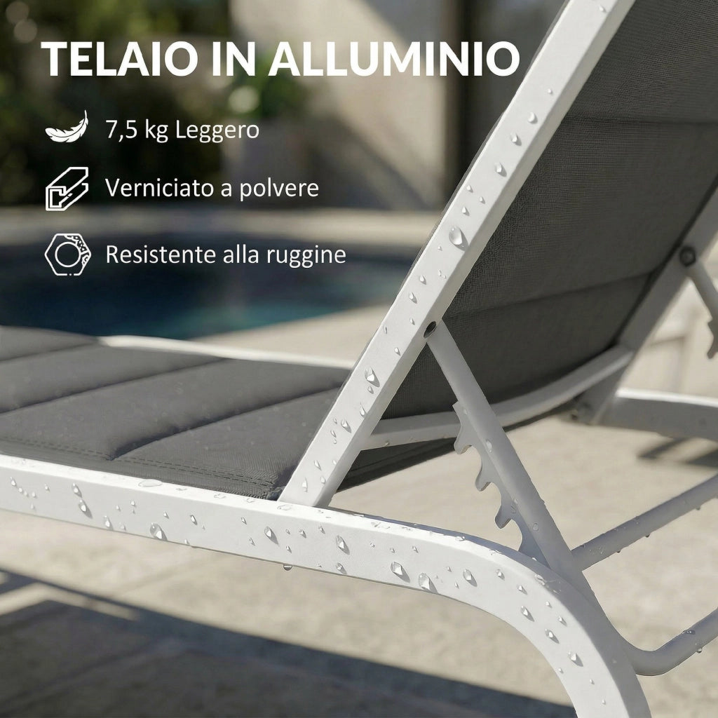 Lettino da Giardino con Ruote ¨C Minimal ¨C Texteline Grigio Scuro e Bianco