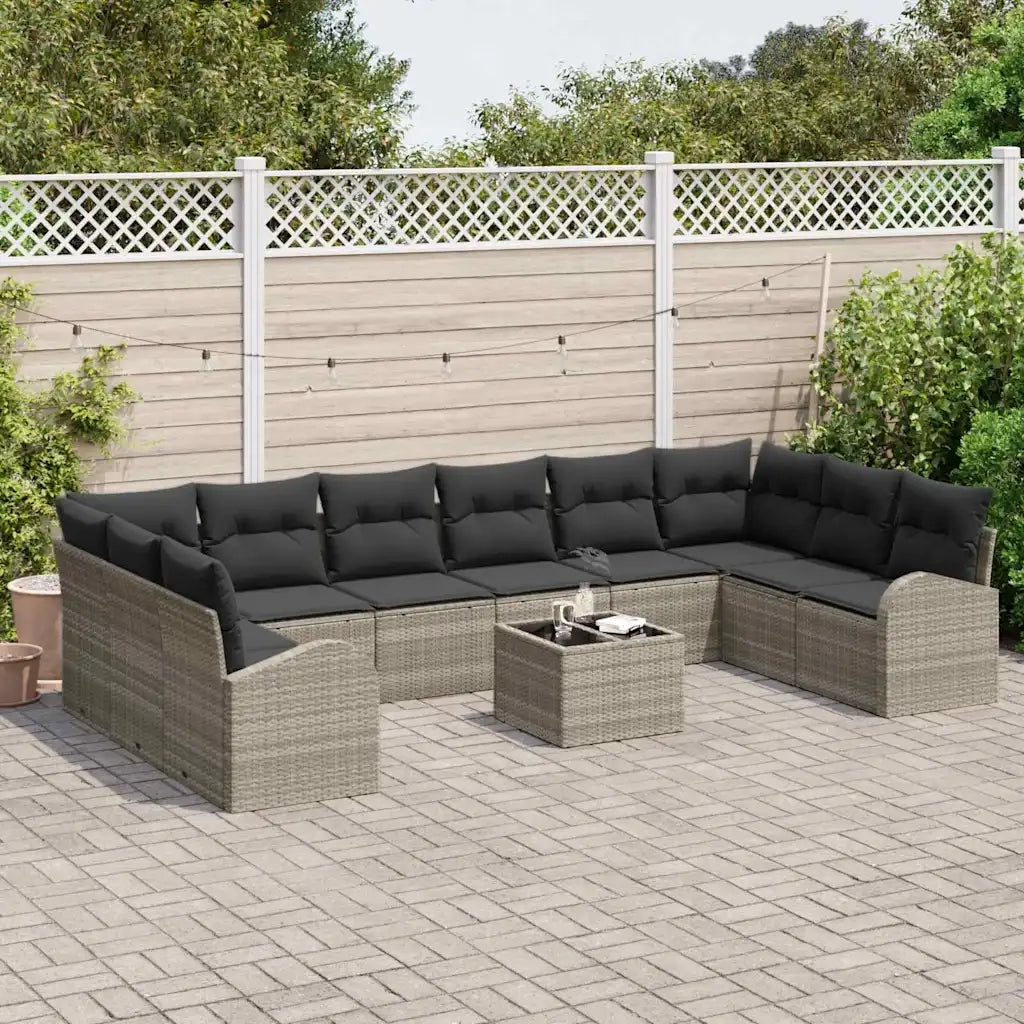 Set Divano da Giardino 11 pcs Grigio chiaro polyrattan