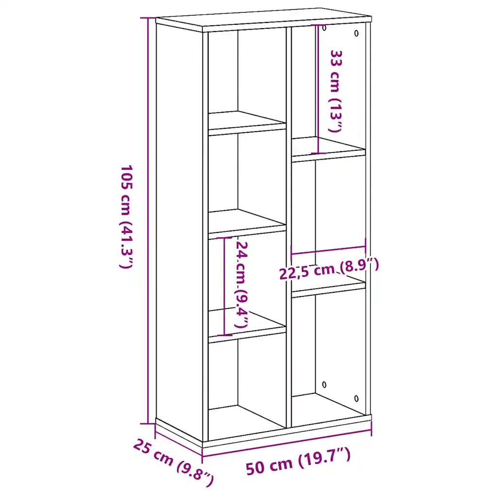 Libreria-Scaffale per Libri-Mobile di Stoccaggio Grigio Cemento 50x25x105 cm in Legno Multistrato