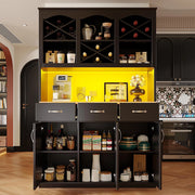 Credenza Cucina Alta 120x40x180cm - Xylo - 3 Ante, 3 Cassetti e Luci LED, Nero