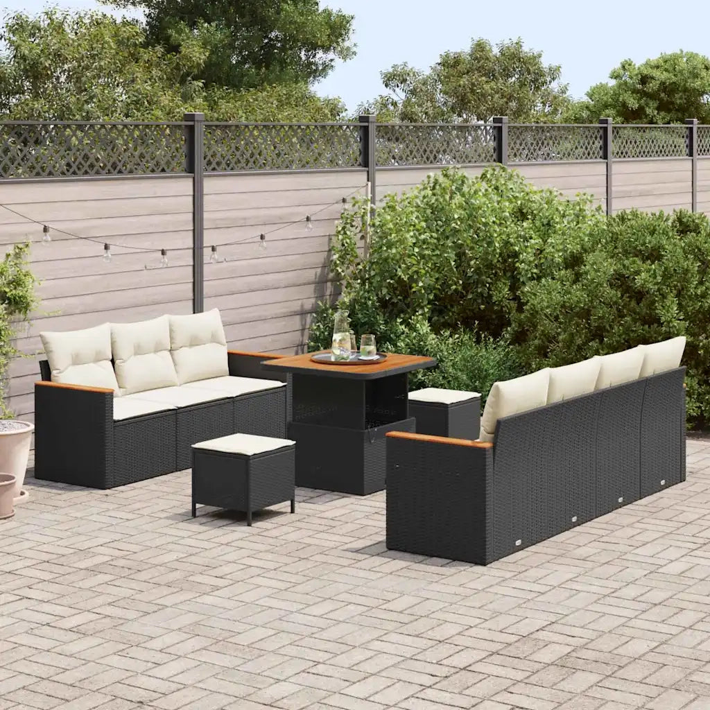 Set Divano da Giardino 14 pcs Nero e Crema polyrattan 3364955