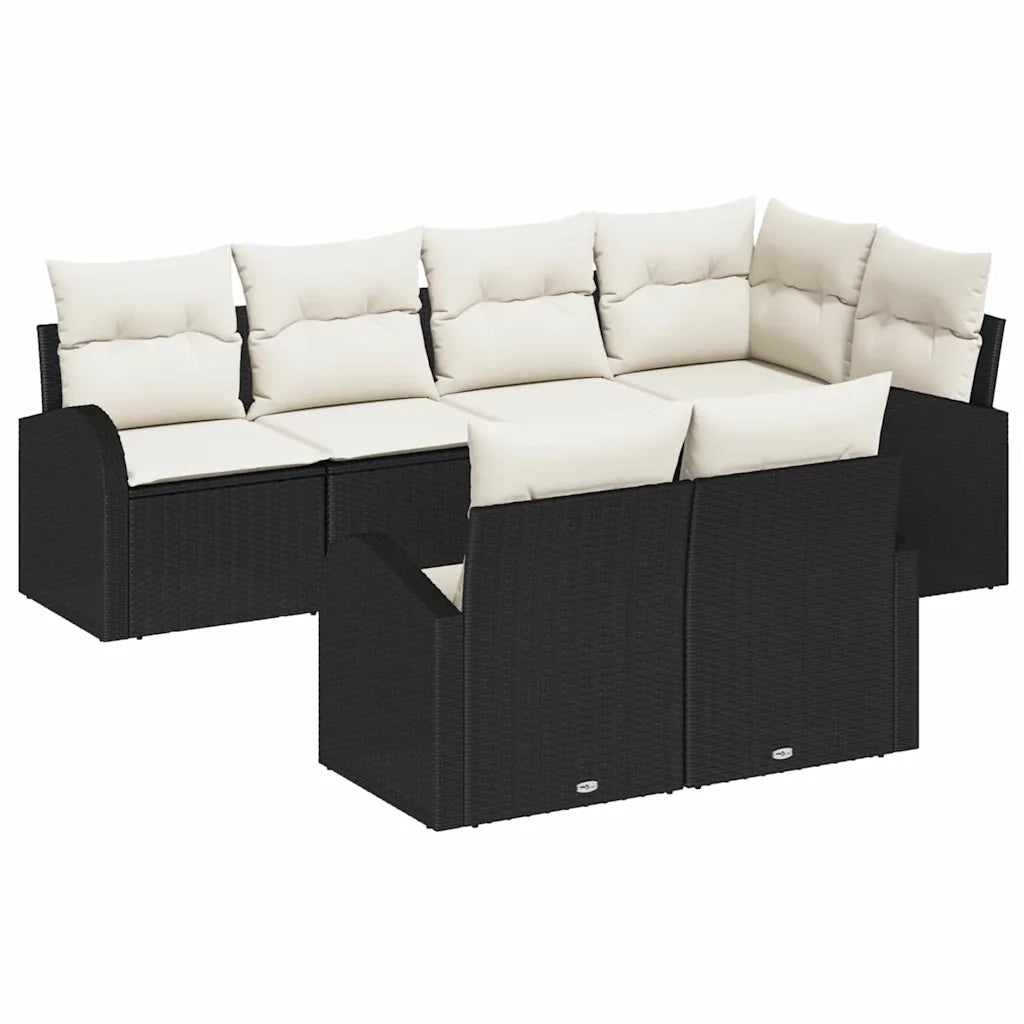 Set Divano da Giardino 7 pcs Nero e Bianco polyrattan