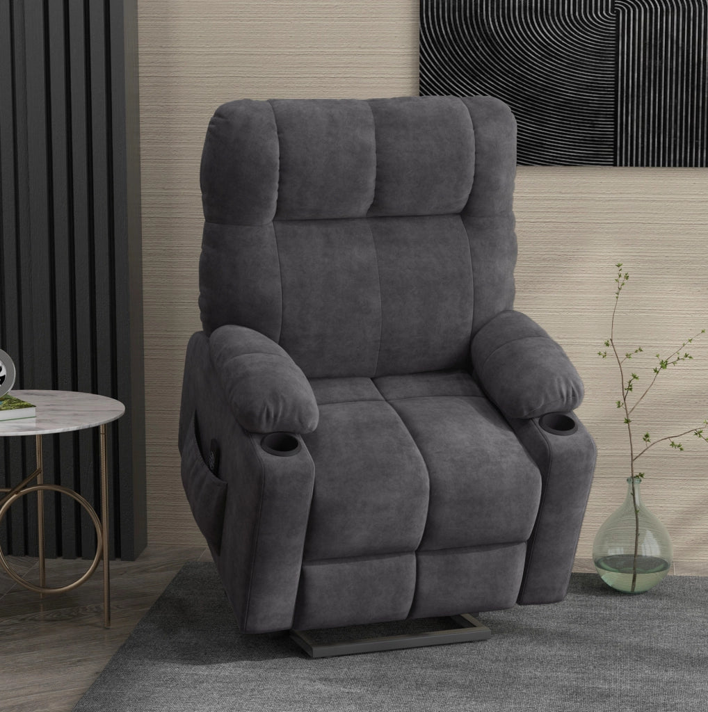 Poltrona Relax Elettrica con Funzione Massaggio e Riscaldamento, Rivestimento in Flanella Grigio Scuro con Sollevamento e Reclining