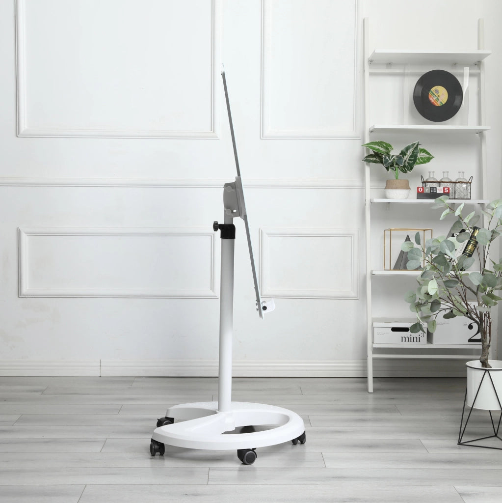 Lavagna Magnetica con Vetro Temperato 90x60 cm con Altezza e Inclinazione Regolabili, Base ABS con Ruote Bloccabili, Bianco