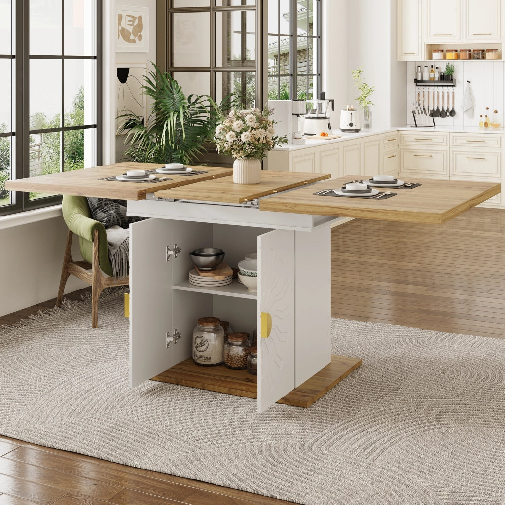 Tavolo allungabile con ripiani in MDF bianco