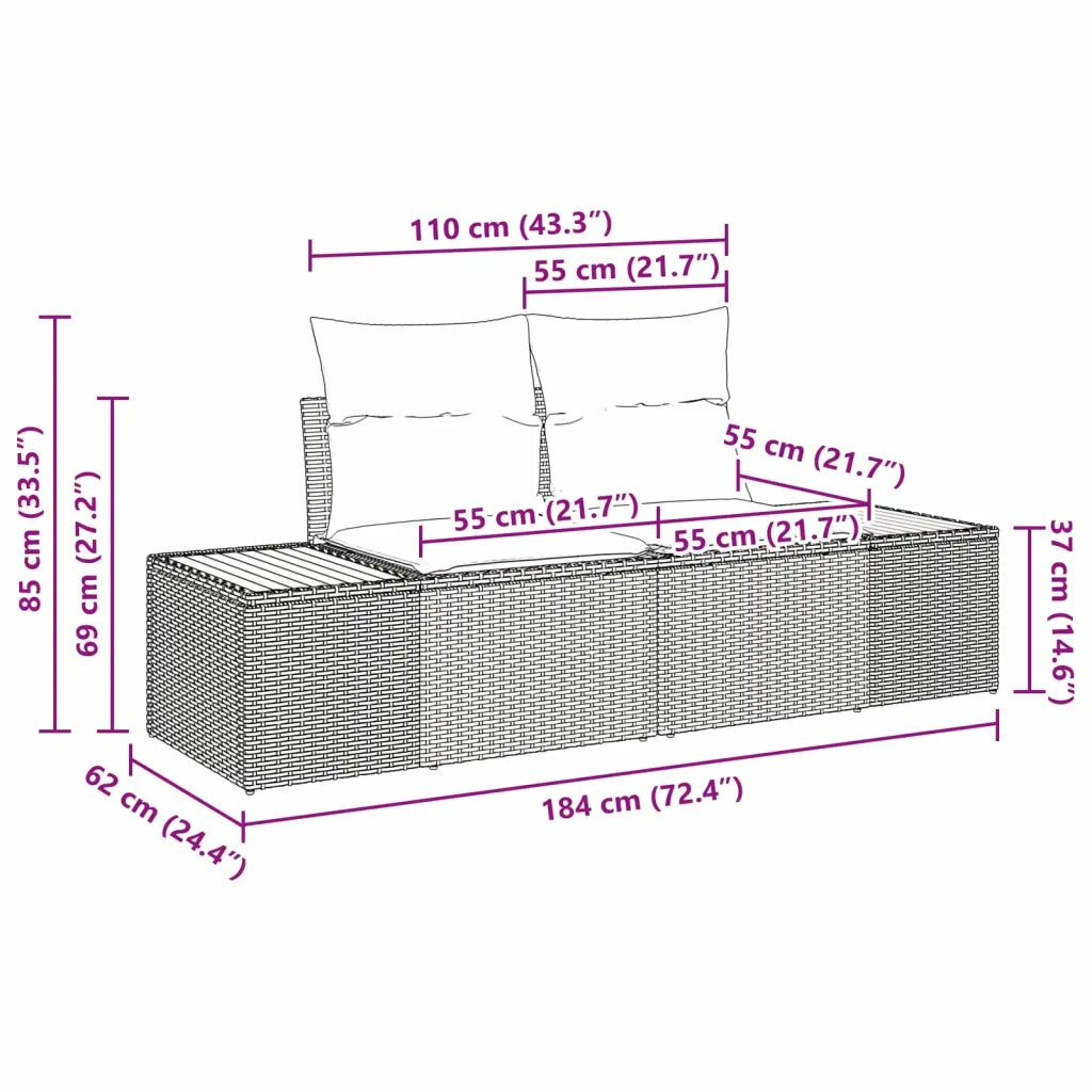 Divano da giardino Nero 184 x 62 x 85cm polyrattan 42006813