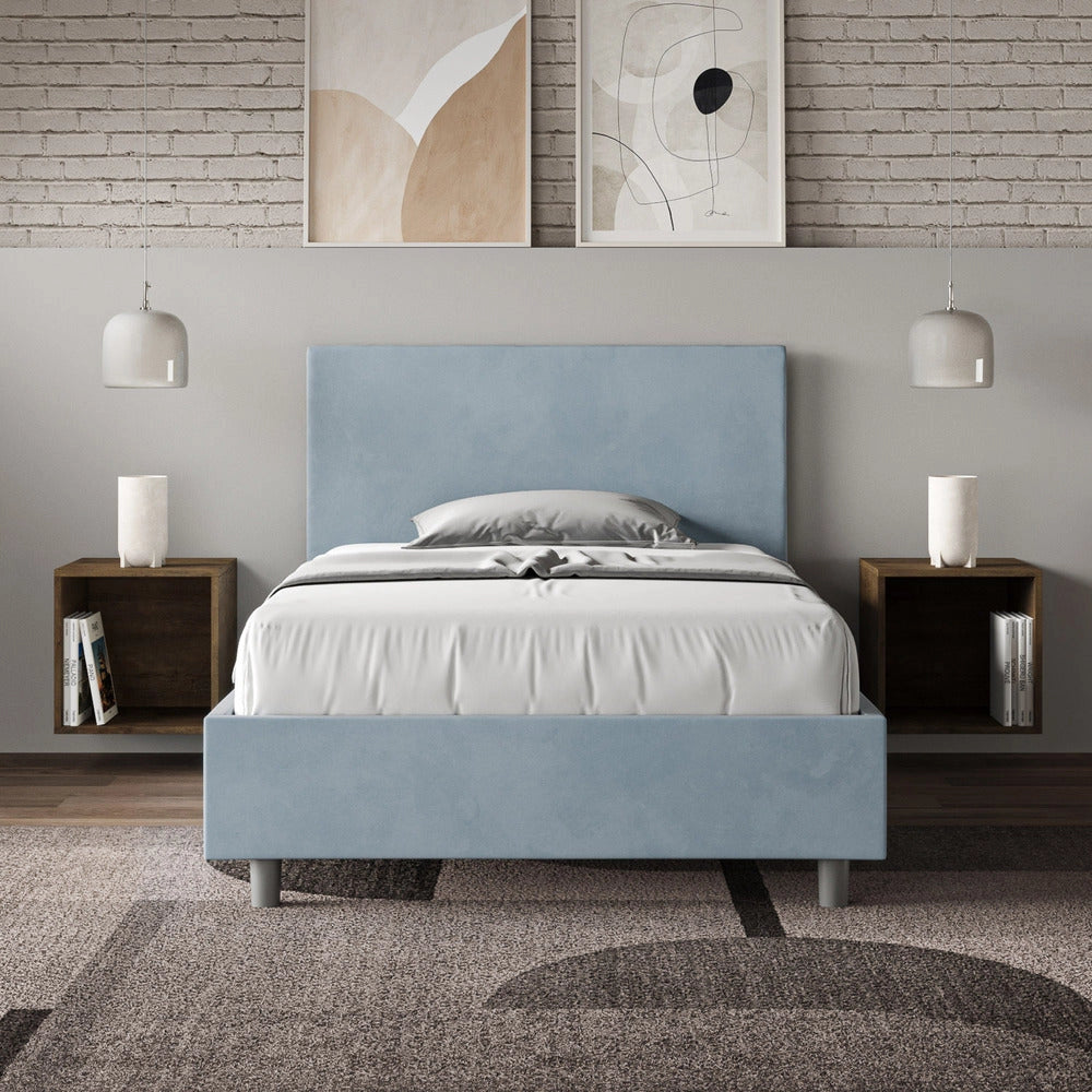 Letto Singolo 80x210 cm con Rete e Contenitore Adele Azzurro