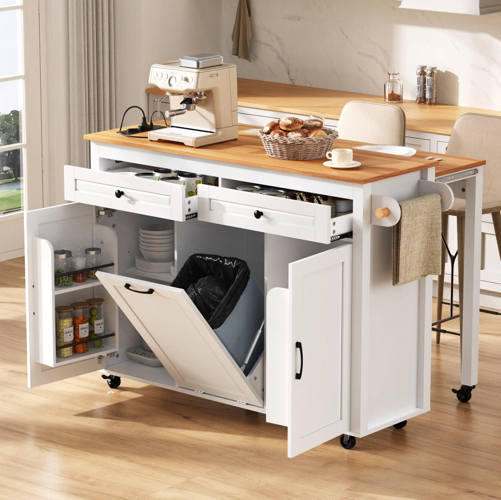 Isola da cucina con ruote 120 x 40-75 x 92 cm in MDF bianco, piano estensibile