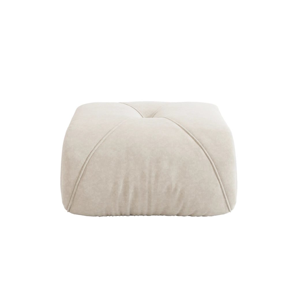 Pouf Elowin in Chenille Beige Chiaro con Schiuma ad Alta Densità