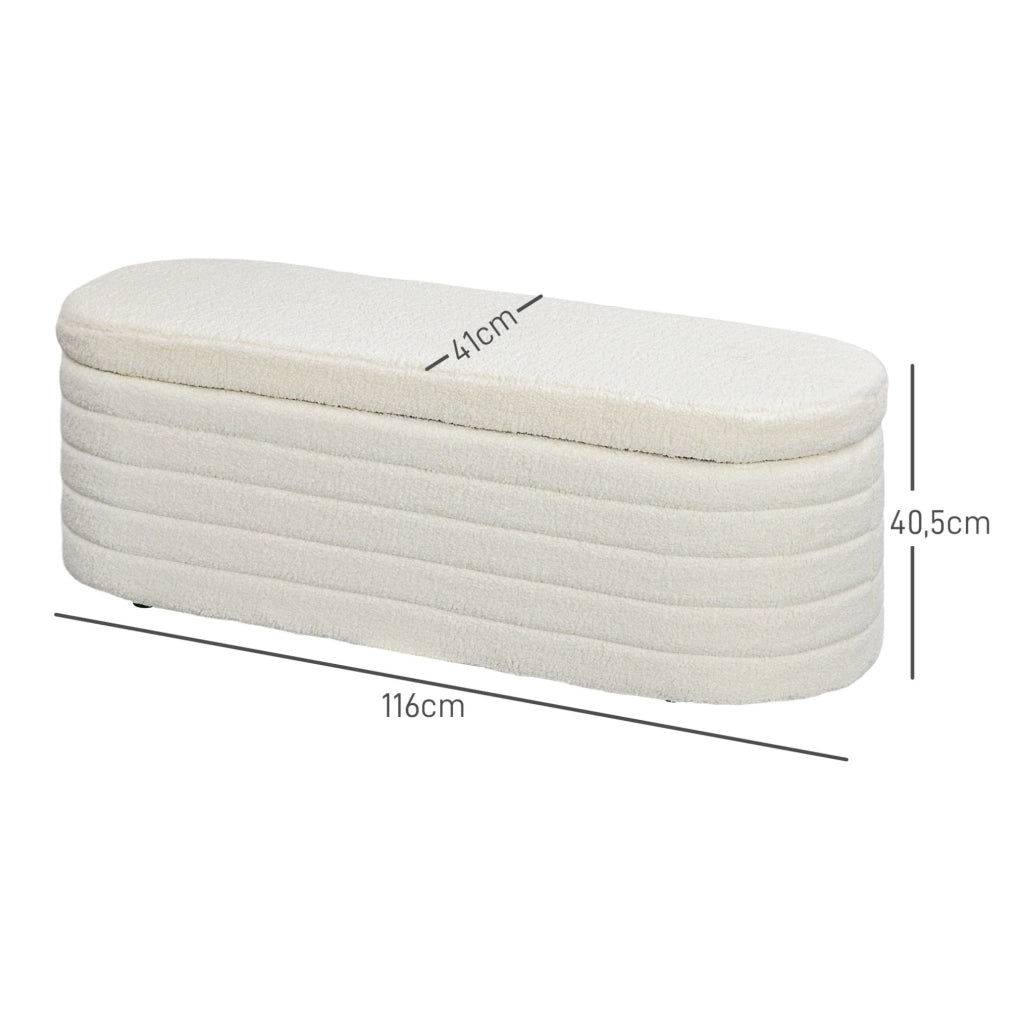Panca contenitore ULEVR 116x41x40,5 cm imbottita in poliestere effetto teddy color crema, portata 120 kg