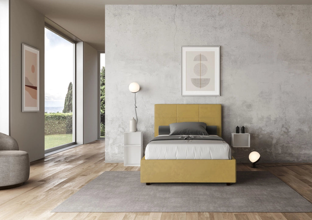 BS COM Letto una piazza e mezza contenitore imbottito 120x200 microfibra ocra