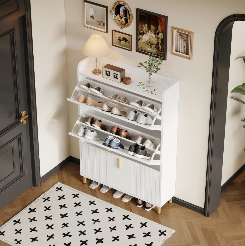 Scarpiera a 3 ante in MDF bianco opaco; 80 ¡Á 23 ¡Á 123.5 cm
