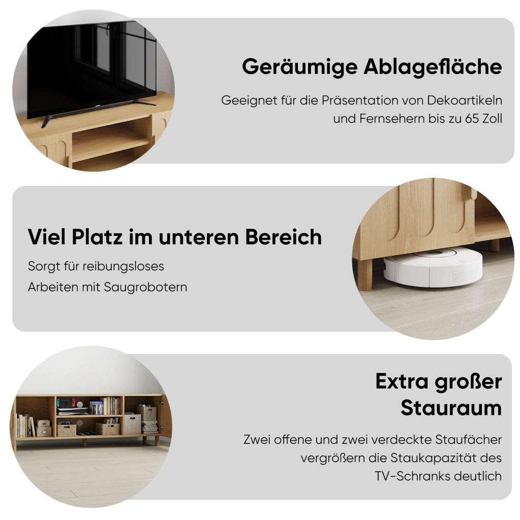 Mobile TV 140 cm rovere con ante e passacavi