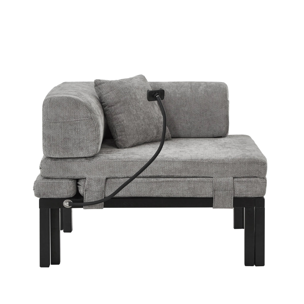 Divano Letto Pieghevole in Legno Massello con Letto Singolo Estraibile - Grigio Chiaro