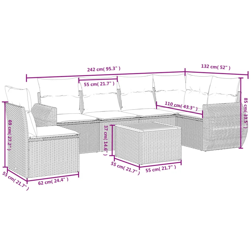 Set Divani da Giardino con Cuscini 7pz Nero Polyrattan