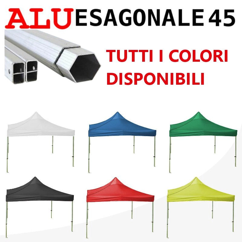 Gazebo 3x3 m blu SENZA laterali pieghevole alluminio piantone esagonale 45mm portatile estendibile richiudibile estensibile acciaio per fiere eventi stand chiosco tenda tendone mercato mercatino    