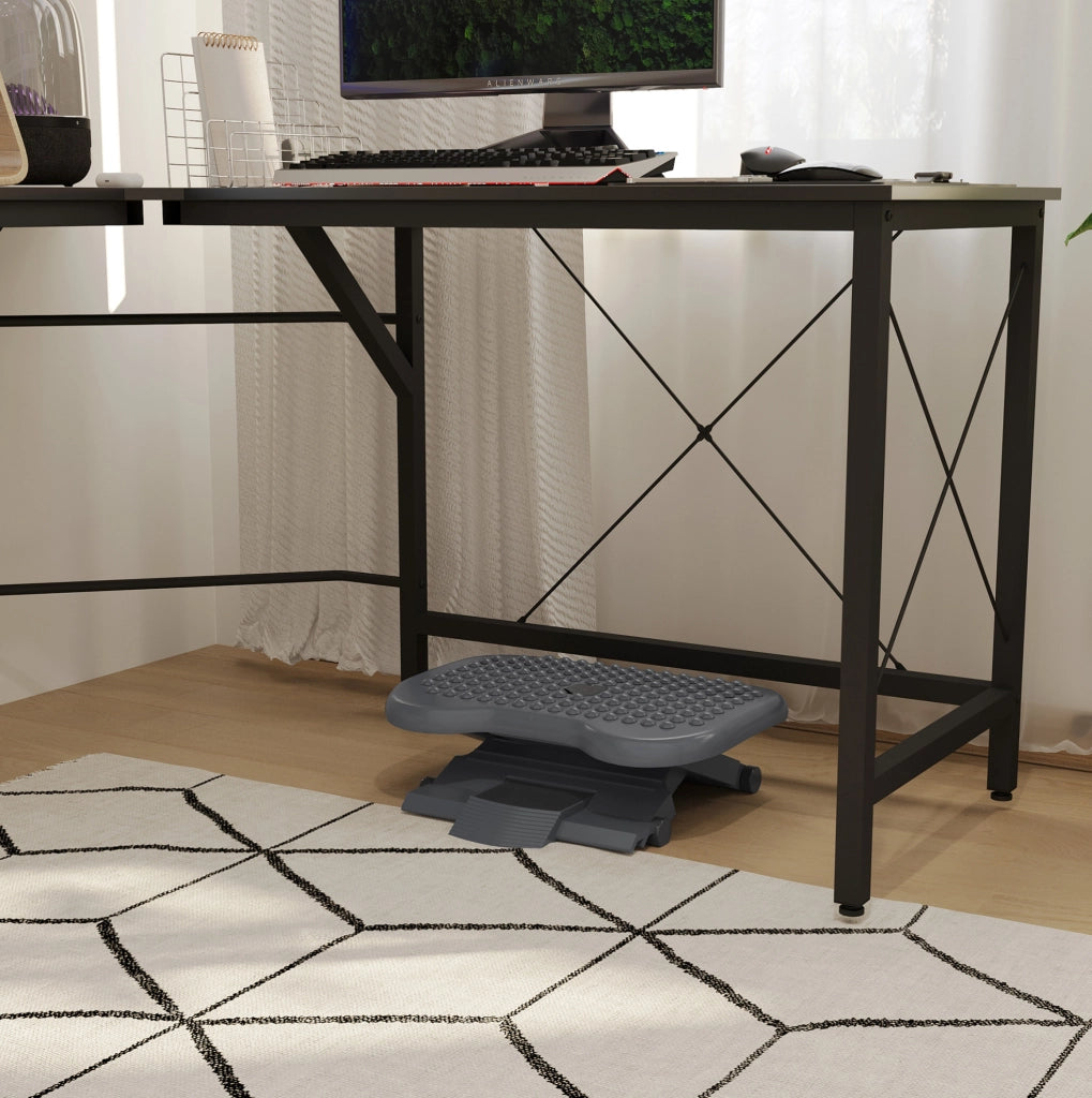 Poggiapiedi da Ufficio Regolabile in Altezza in Plastica Grigio Scuro 46x35 cm