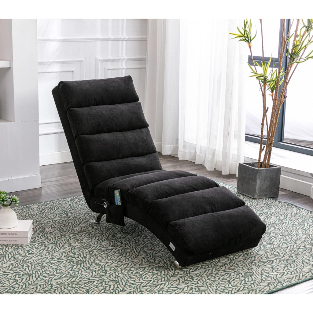 Chaise longue in lino nero poltrona massaggiante con vibrazione 148x55x84 cm