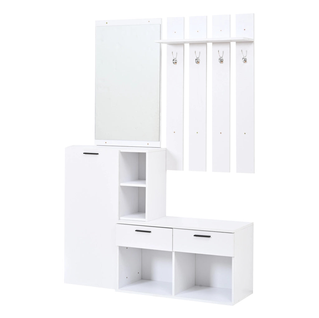 Mobile guardaroba da ingresso con scarpiera; specchio e 2 cassetti; MDF bianco; 120 ¡Á 35 ¡Á 175.5 cm