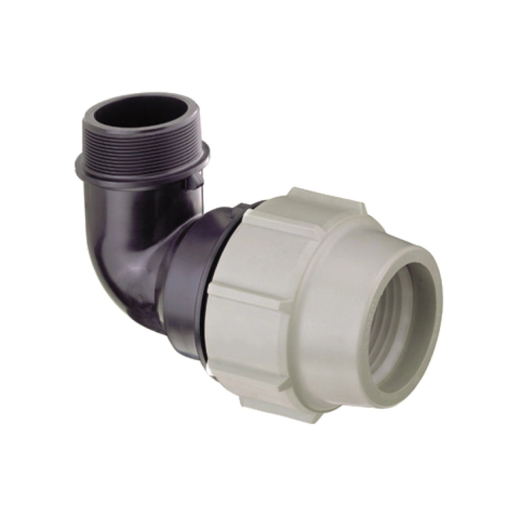 RACCORDO CURVO A COMPRESSIONE FILETTATO MASCHIO FEMMINA IN POLIPROPILENE SERIE 7850 BIANCO E NERO PL - Ø50X11/2 PN16  - PSN
