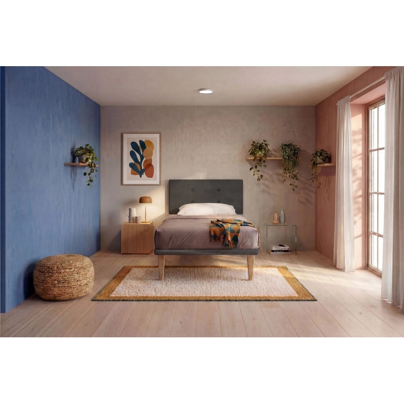 Letto imbottito Singolo 80x190 cm Button - Con rete,Microfibra,Grigio