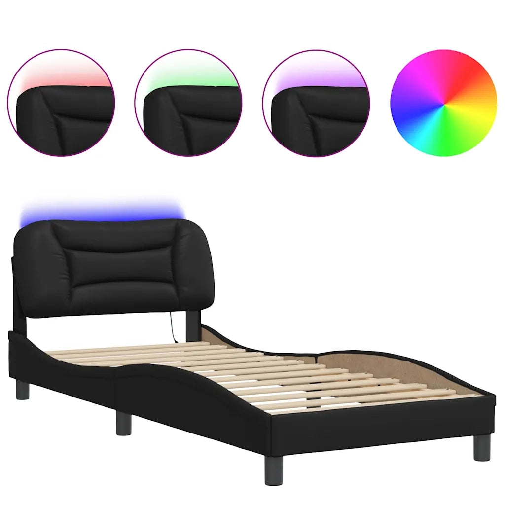 Letto singolo | Letto per adulti | Giroletto con LED senza Materasso Hvar Nero 80x200 cm