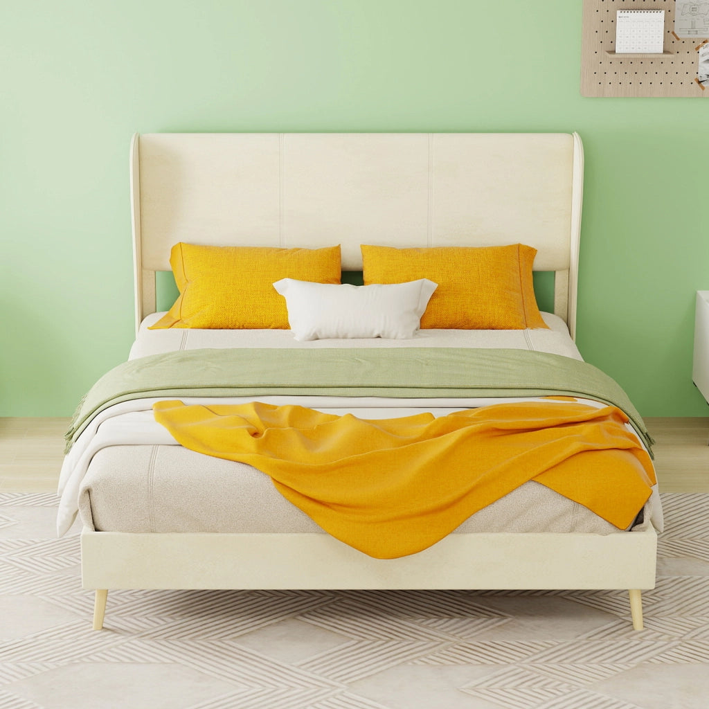 letto imbottito tessuto e metallo beige 140 x 200 cm