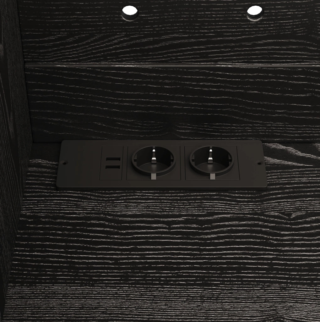 Hochschrank Küche mit Acrylfront, LED-Lichtband, USB-Ports, Weinflaschenhalter und verstellbaren Einlegeböden, 120x40x178 cm