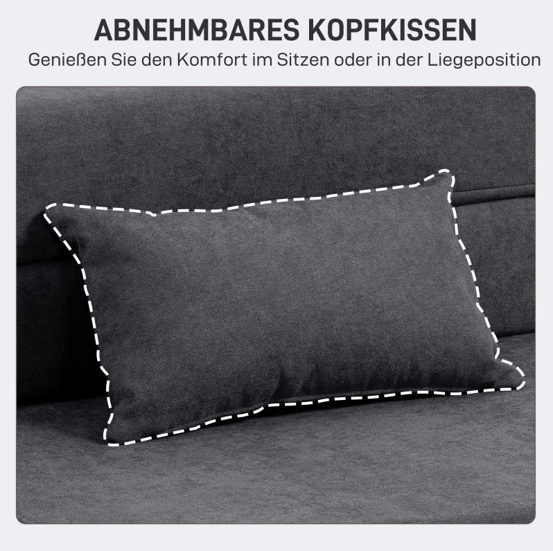 Poltrona Relax 3 in 1 con funzione letto, rivestimento in flanella grigio scuro, con cuscino lombare, ideale per soggiorno