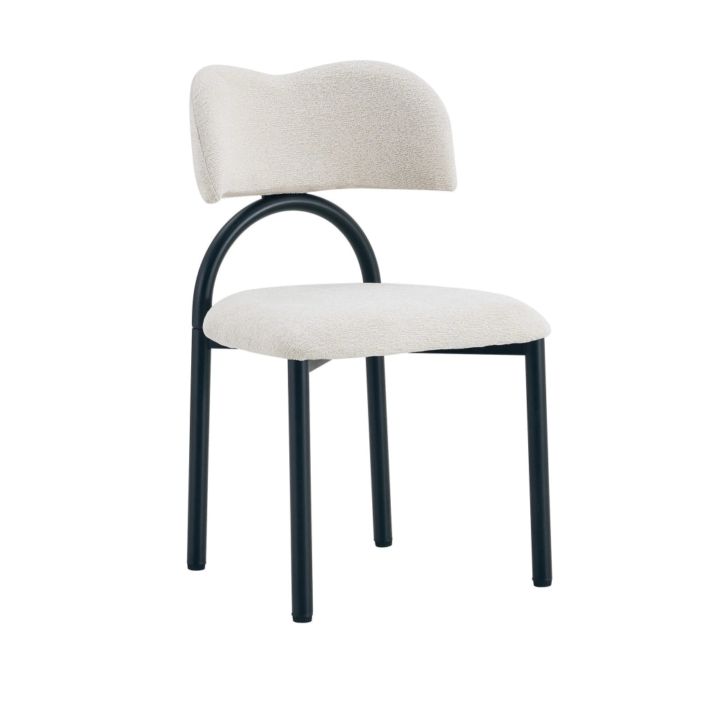 Set 2 sedie da pranzo imbottite in tessuto beige con struttura in metallo nero HOMVRA