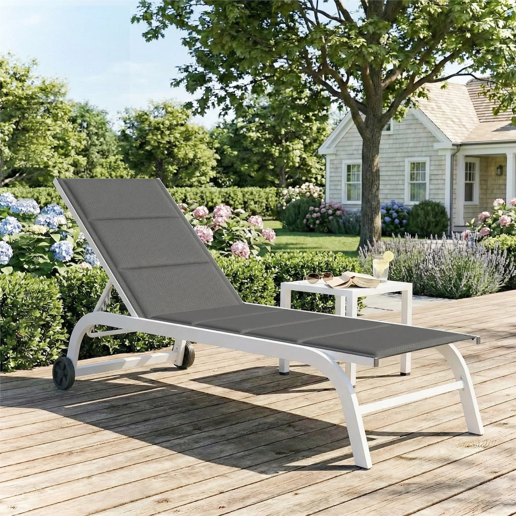 Lettino da Giardino con Ruote ¨C Minimal ¨C Texteline Grigio Scuro e Bianco