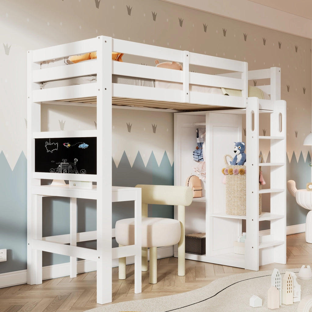 Letto a soppalco bianco 90x200 cm con scrivania