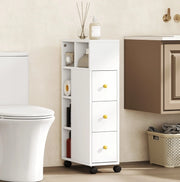 Mobile bagno stretto con ruote, 3 cassetti e 5 vani